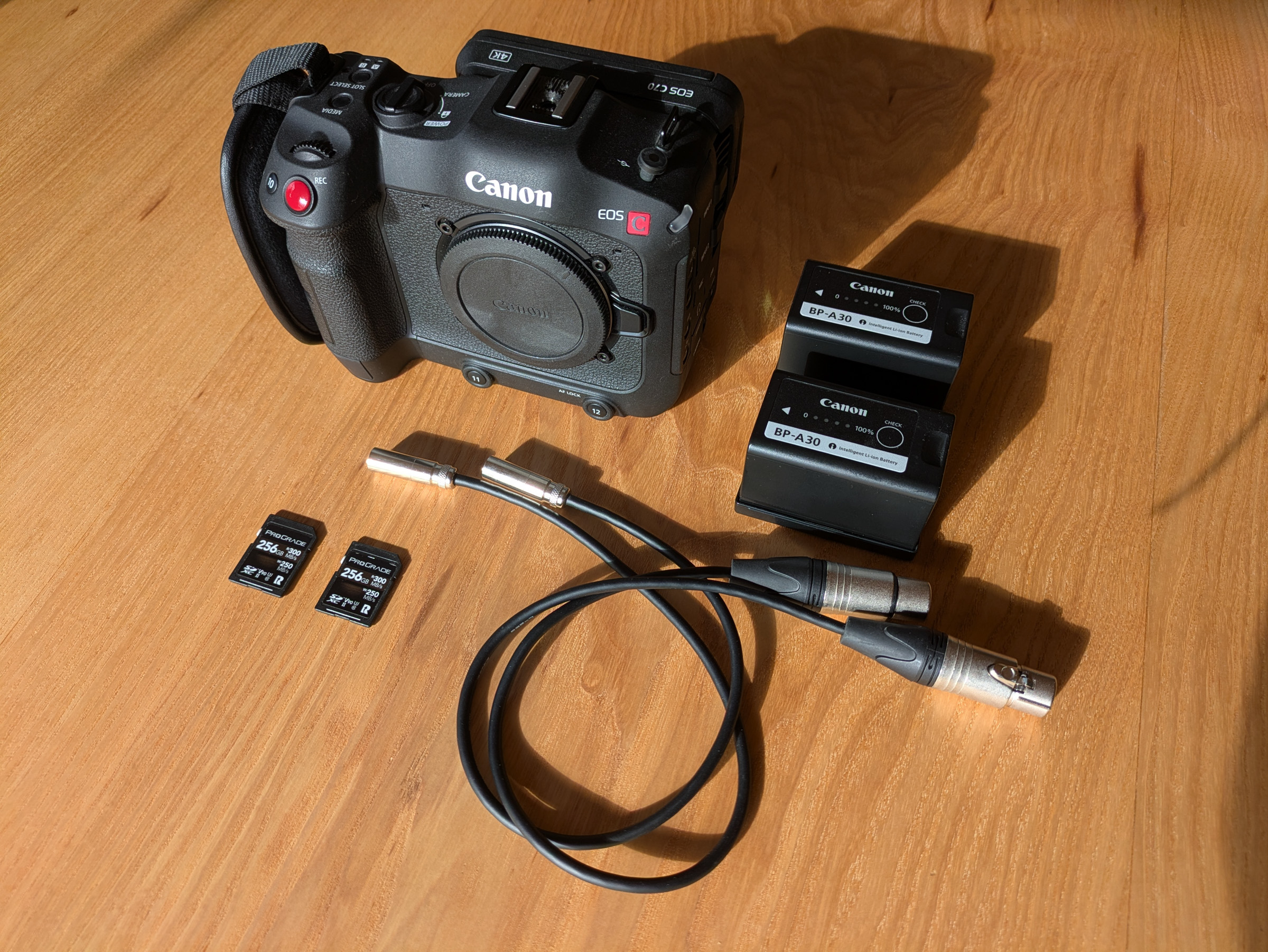 Canon EOS C70 Profikamera mit 2 x 256 GB Prograde SDXC UHS-II V90 300R Speicherkarten
